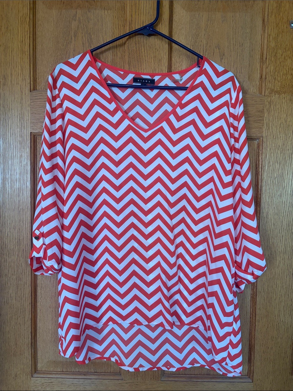 Kiara Red and White Chevron V-Neck Tunic